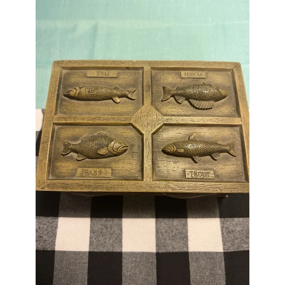 Vintage Jewelry Box Organizer 3D Resin Fishing Theme Lure Catch Box Heavy
